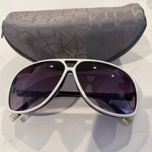 Calvin Klein Sunglasses with White Frame and Purple Lenses